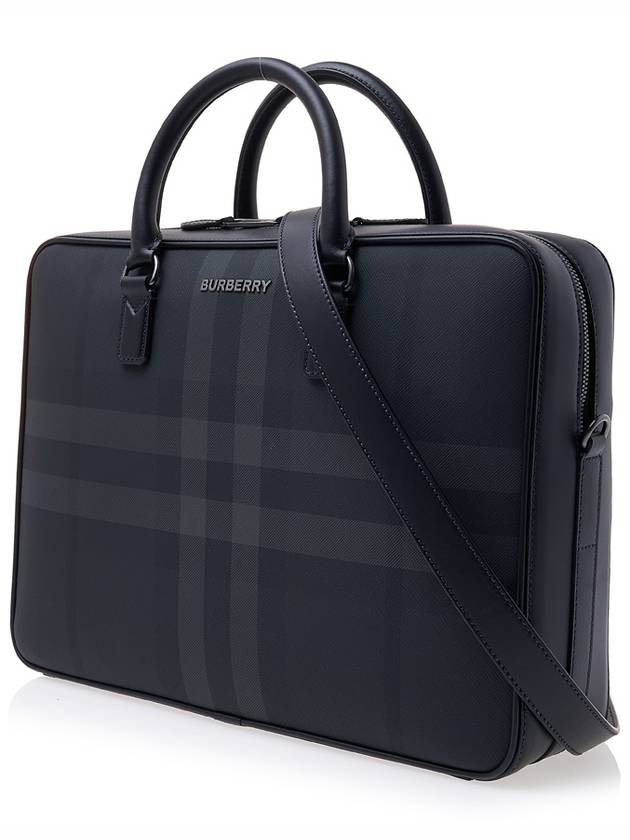 Check Print Leather Brief Case Charcoal - BURBERRY - BALAAN 3