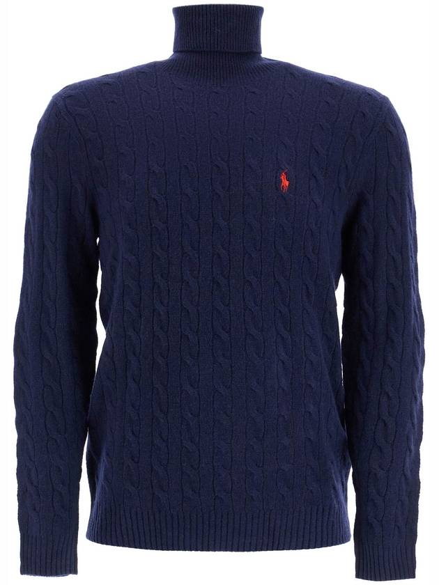 Embroidered Logo Cable Wool Turtleneck Navy - POLO RALPH LAUREN - BALAAN 2