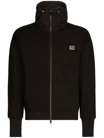 Metal Tag Logo Zip Up Hoodie Black - DOLCE&GABBANA - BALAAN 1