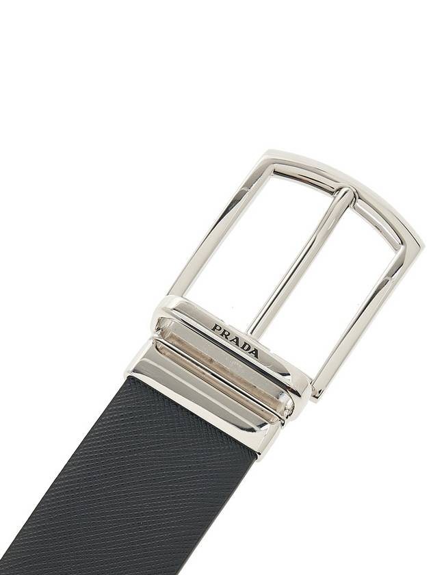 Saffiano Leather Reversible Belt Black Baltic Blue - PRADA - BALAAN 7