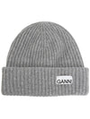 Logo Patch Knit Beanie Grey - GANNI - BALAAN 2