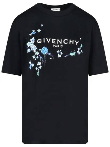 Cotton Logo Floral Short Sleeve T-Shirt Black - GIVENCHY - BALAAN.