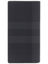 Logo Checked Leather Long Wallet Charcoal - BURBERRY - BALAAN 5