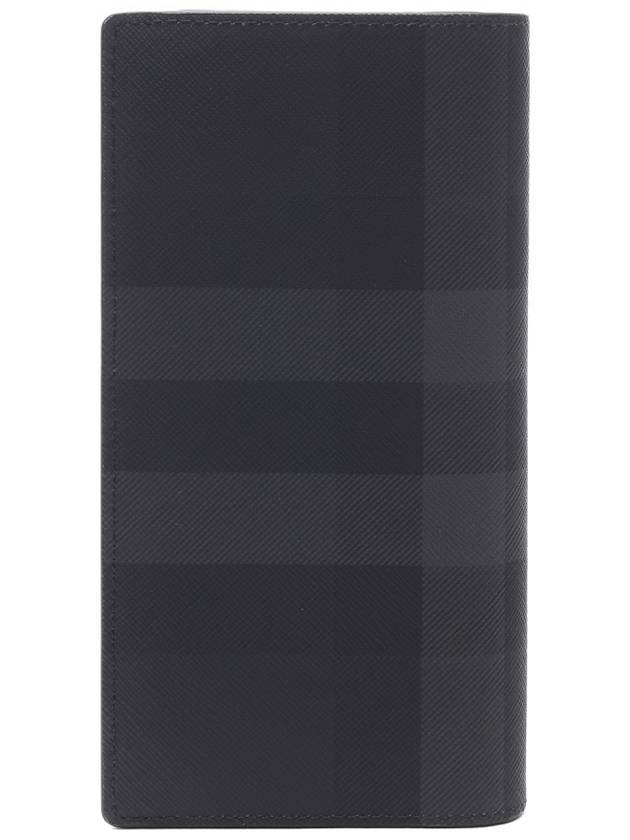 Logo Checked Leather Long Wallet Charcoal - BURBERRY - BALAAN 5