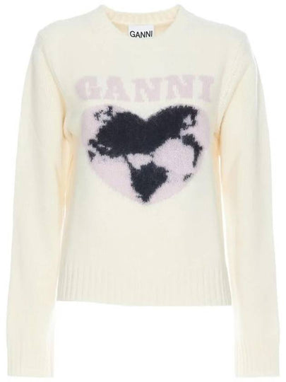 Heart Intarsia Knit Top Egret - GANNI - BALAAN 2