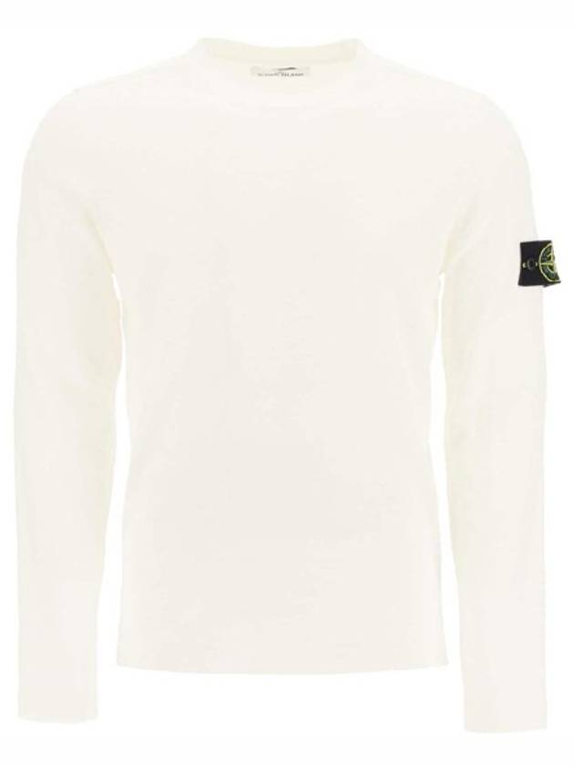 Men's Wappen Patch Crew Neck Cotton Knit Top White - STONE ISLAND - BALAAN 2