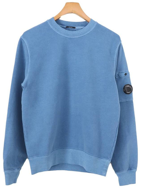 Men's Embroidered Logo Crew Neck Cotton Sweatshirt Blue - CP COMPANY - BALAAN.