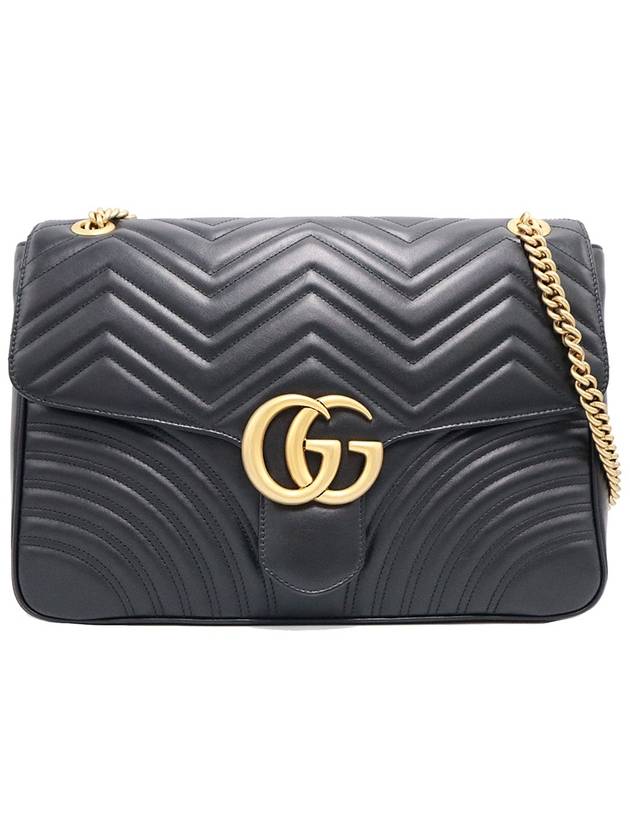 Women s Gucci 498090 Black Matelasse Chevron Gold Chain GG Marmont Large Shoulder Bag gt Gangbuk used luxury goods - GUCCI - BALAAN 2