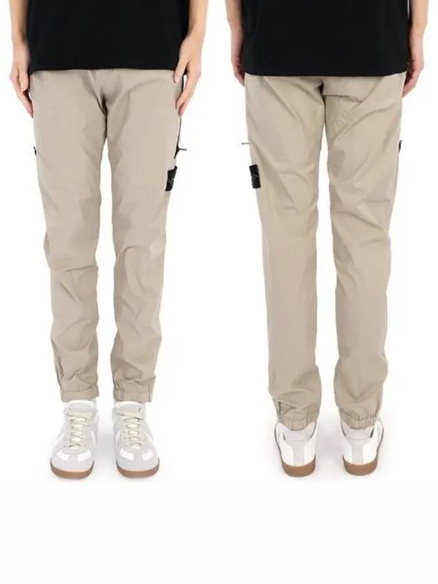 Logo Patch Tapered Cotton Track Pants Beige - STONE ISLAND - BALAAN 2