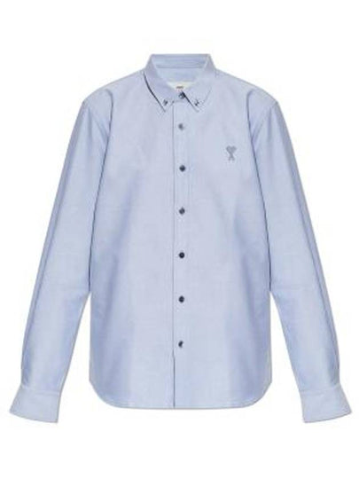 Embroidered Logo Long Sleeve Shirt Blue - AMI - BALAAN 2