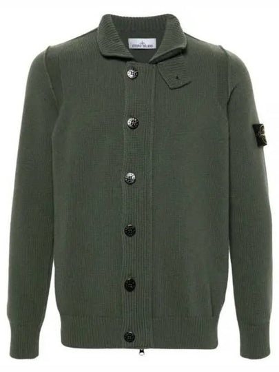 Wappen High Neck Button Up Wool Cardigan Green - STONE ISLAND - BALAAN 2