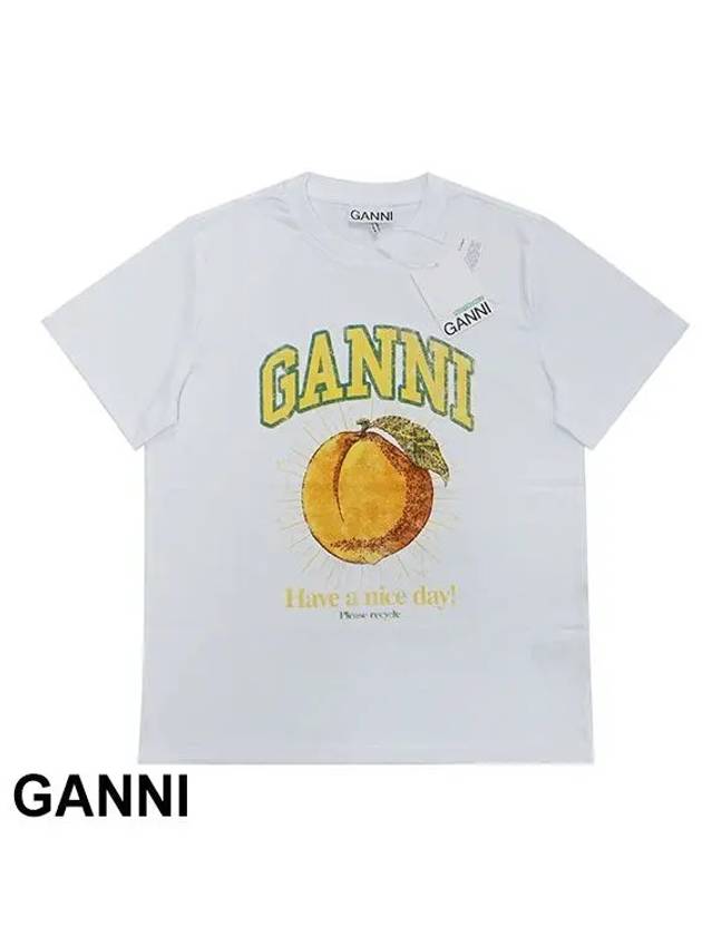 Women's Relaxed Peach Print Short Sleeve T-Shirt White - GANNI - BALAAN 2