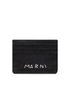 Embroidered Logo Leather Card Wallet Black - MARNI - BALAAN 2