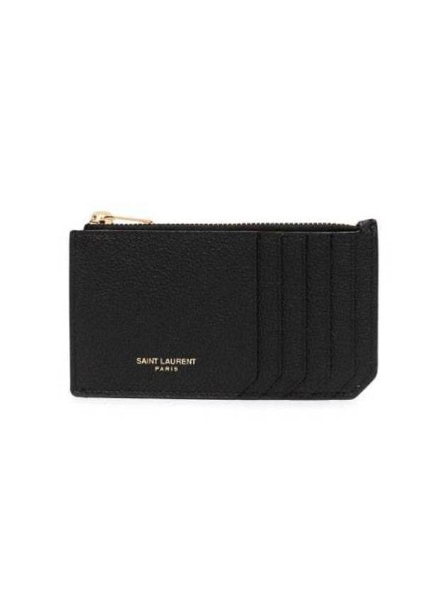 Fragment Grain Leather Zipper Card Wallet Black - SAINT LAURENT - BALAAN 1