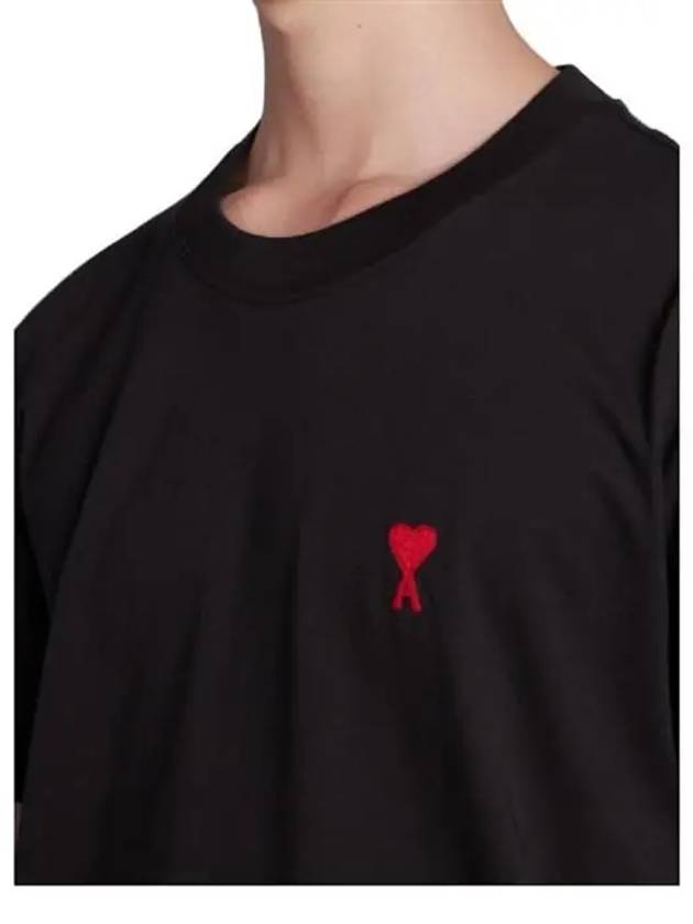 Mini Heart Embroidered Logo Short Sleeve T-Shirt Black - AMI - BALAAN 7