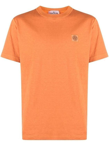 Pisato Effect Logo Patch Short Sleeve T-Shirt Orange - STONE ISLAND - BALAAN 1