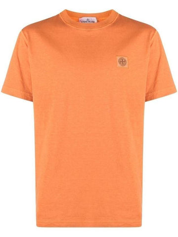 Pisato Effect Logo Patch Short Sleeve T-Shirt Orange - STONE ISLAND - BALAAN 1