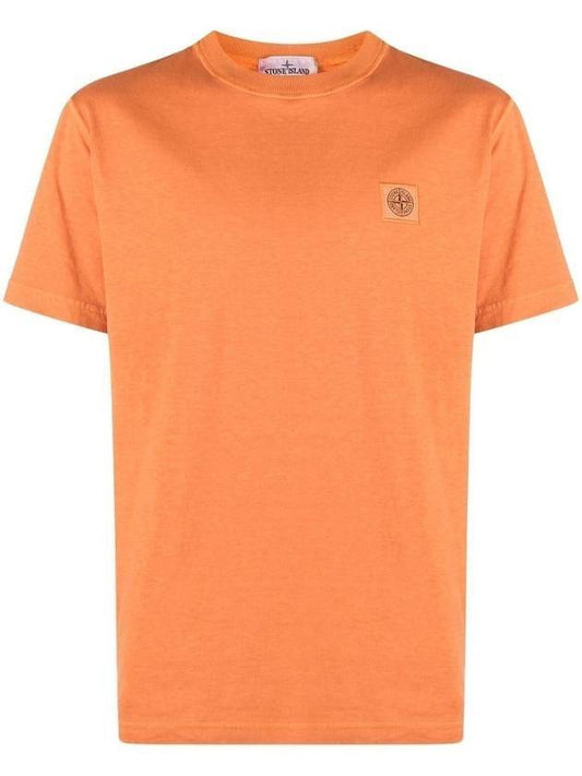 Pisato Effect Logo Patch Short Sleeve T-Shirt Orange - STONE ISLAND - BALAAN 1