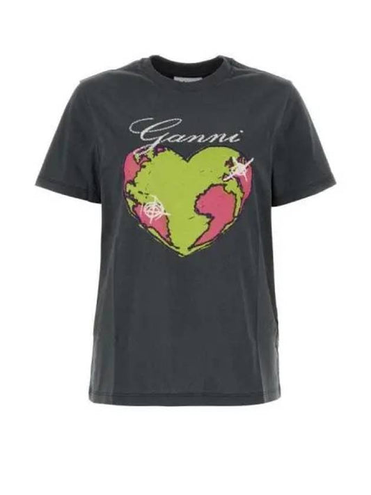 Women's Relax Heart Short Sleeve T-Shirt Volcanic Ash Grey - GANNI - BALAAN 2