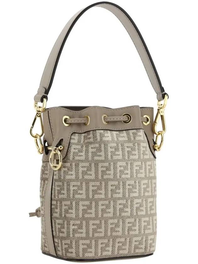 Mon Treso Leather Small Bucket Bag Dove Grey - FENDI - BALAAN 5