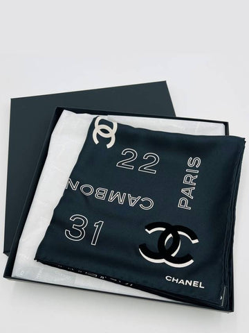 Silk Scarf Velvet Logo Square Black AAA240B - CHANEL - BALAAN 1