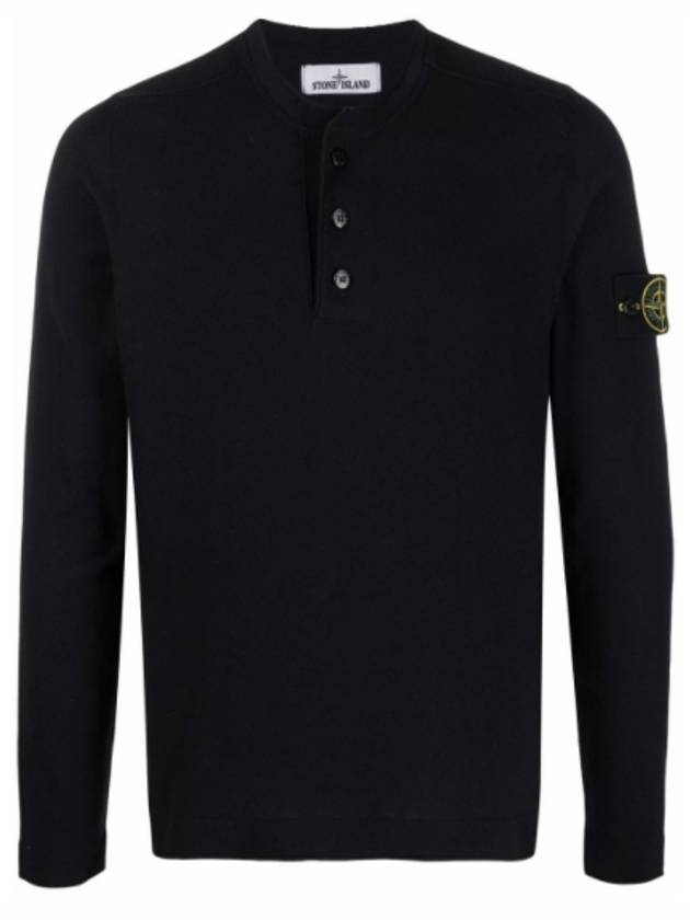 Logo Patch Three Button Long Sleeve T-Shirt Black - STONE ISLAND - BALAAN 2