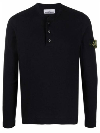 Logo Patch Three Button Long Sleeve T-Shirt Black - STONE ISLAND - BALAAN 2