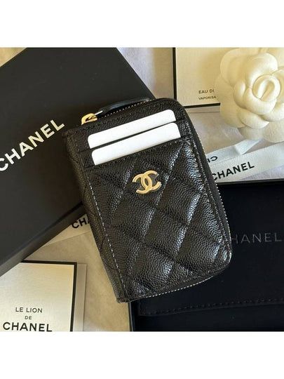 CC Logo Zip Around Caviar Leather Card Wallet Black - CHANEL - BALAAN 2