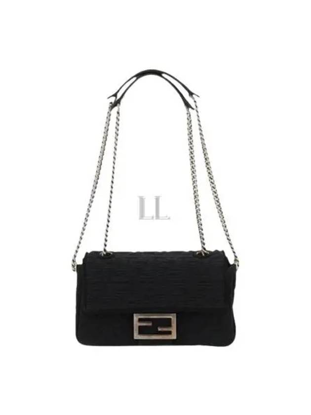 Baguette FF Fabric Chain Mini Bag Black - FENDI - BALAAN 2