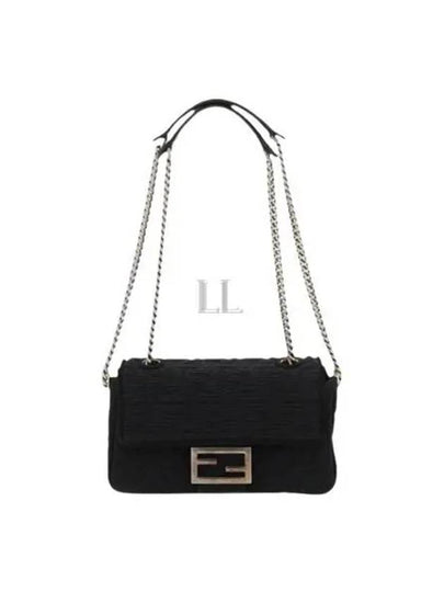 Baguette FF Fabric Chain Mini Bag Black - FENDI - BALAAN 2