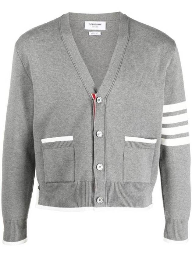 V-Neck Diagonal Armband Cardigan Grey - THOM BROWNE - BALAAN 3