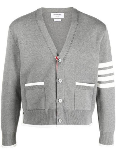 V-Neck Diagonal Armband Cardigan Grey - THOM BROWNE - BALAAN 2