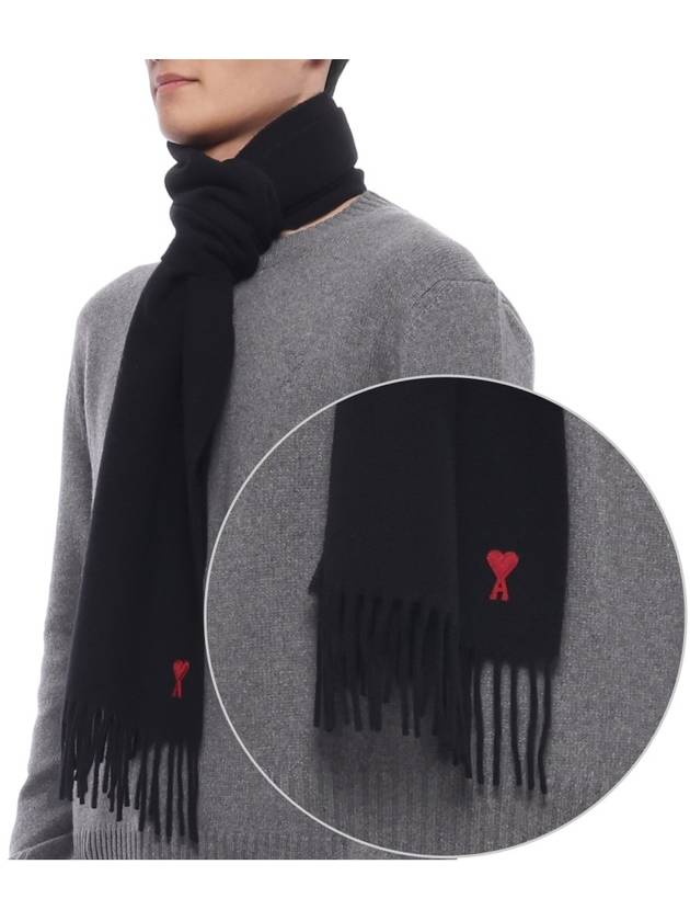 Small Heart Logo Classic Wool Scarf Black - AMI - BALAAN 2