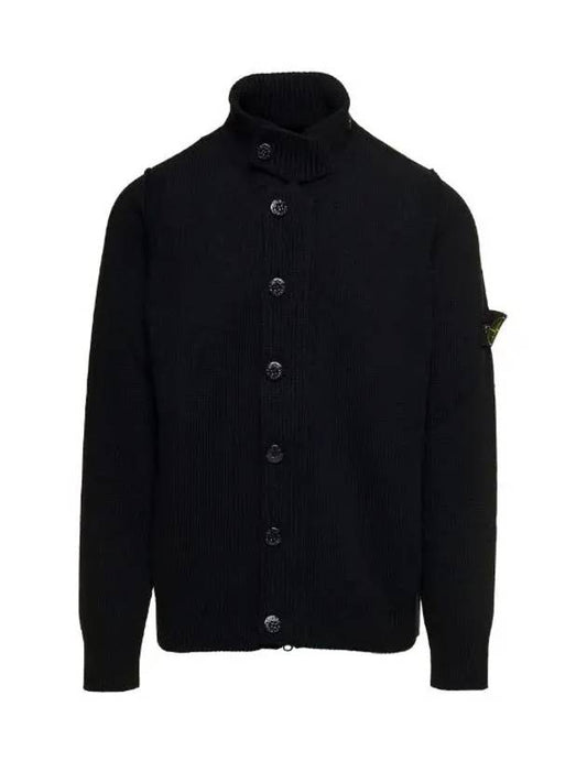 Lambswool Knit Cardigan Black - STONE ISLAND - BALAAN 2