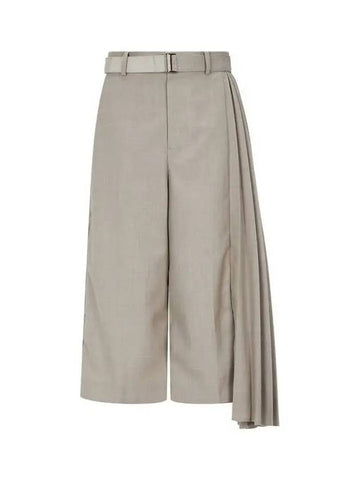 Women s Uncut Pleated Crop Shooting Pants Melange Beige - SACAI - BALAAN 1