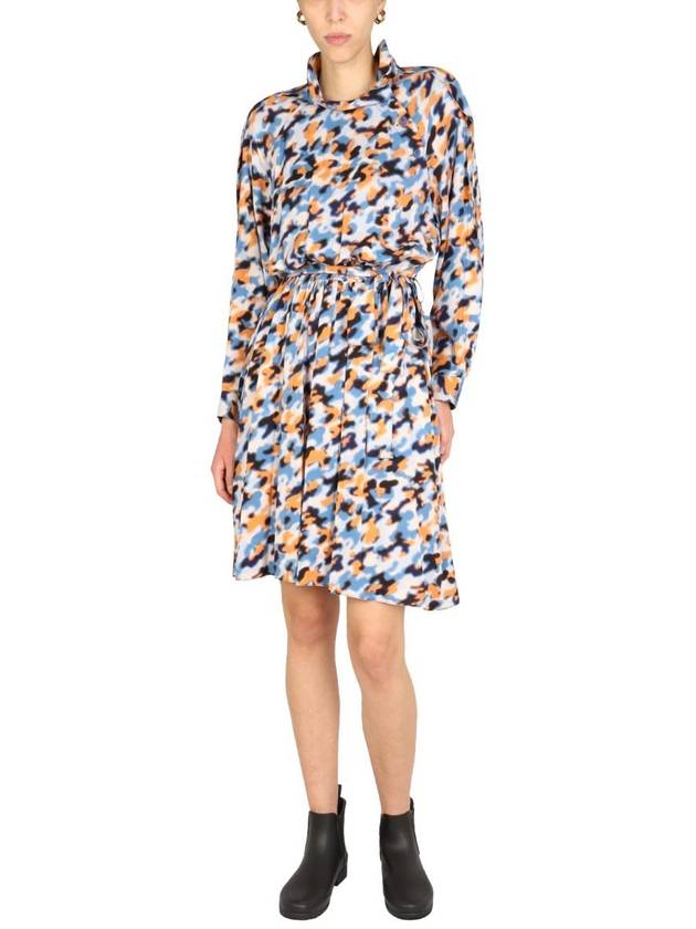 Women's Abstract Print Short Dress Light Blue - KENZO - BALAAN 3