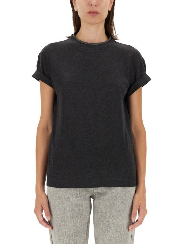 Crew Neck Turn-Up Sleeve Short Sleeve T-Shirt Dark Grey - BRUNELLO CUCINELLI - BALAAN 2