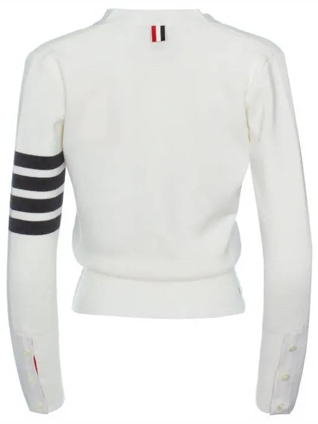 Milano Stitch 4 Bar Classic V Neck Fine Merino Wool Cardigan White - THOM BROWNE - BALAAN 7