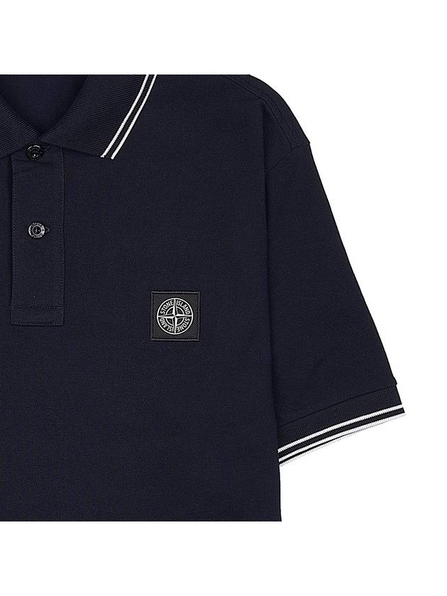 Stretch Cotton Pique Short Sleeve Polo Shirt Navy - STONE ISLAND - BALAAN 7