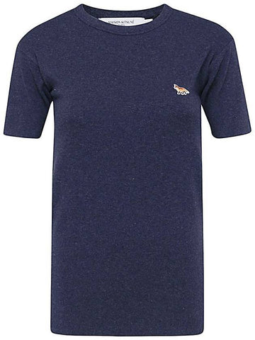 Baby Fox Patch Fitted Cotton Short Sleeve T-Shirt Navy Melange - MAISON KITSUNE - BALAAN 1