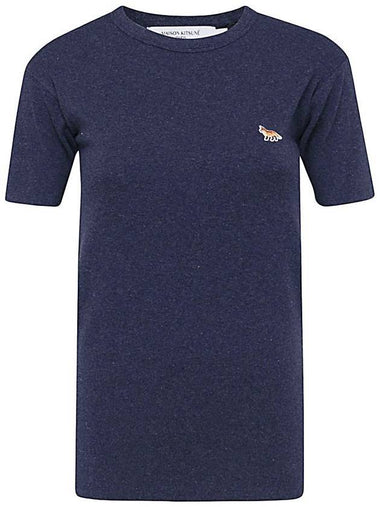 Baby Fox Patch Fitted Cotton Short Sleeve T-Shirt Navy Melange - MAISON KITSUNE - BALAAN 1