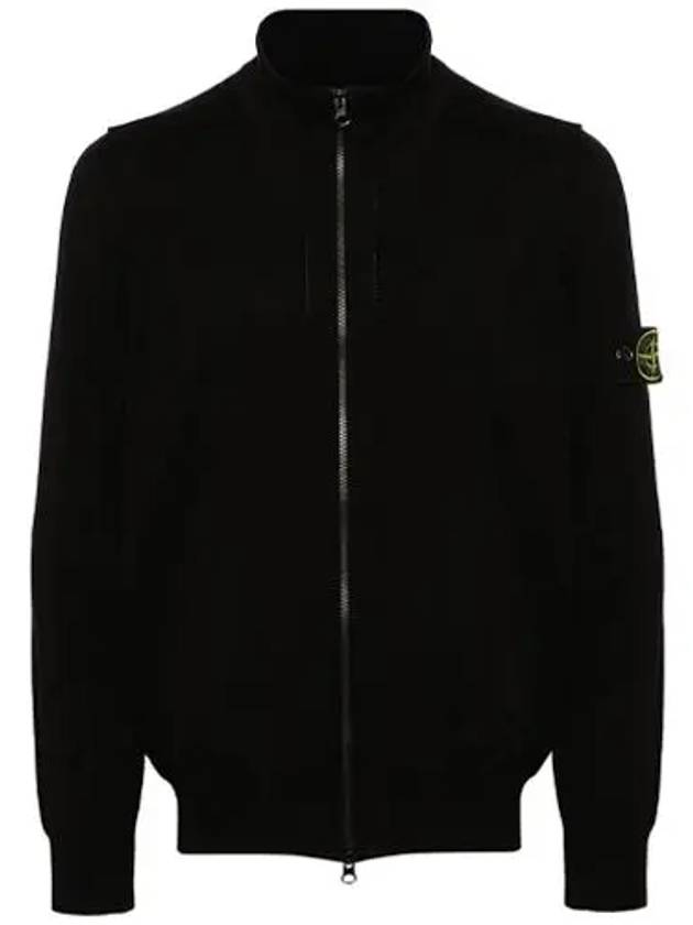 Wappen Patch Cotton Zip-Up Cardigan Black - STONE ISLAND - BALAAN 2