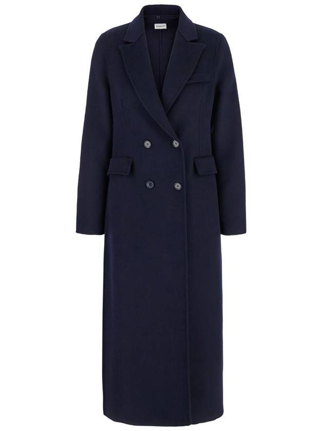 Long Blue Double-Breasted Coat With Ribbed Revers In Wool Woman - P.A.R.O.S.H. - BALAAN 4