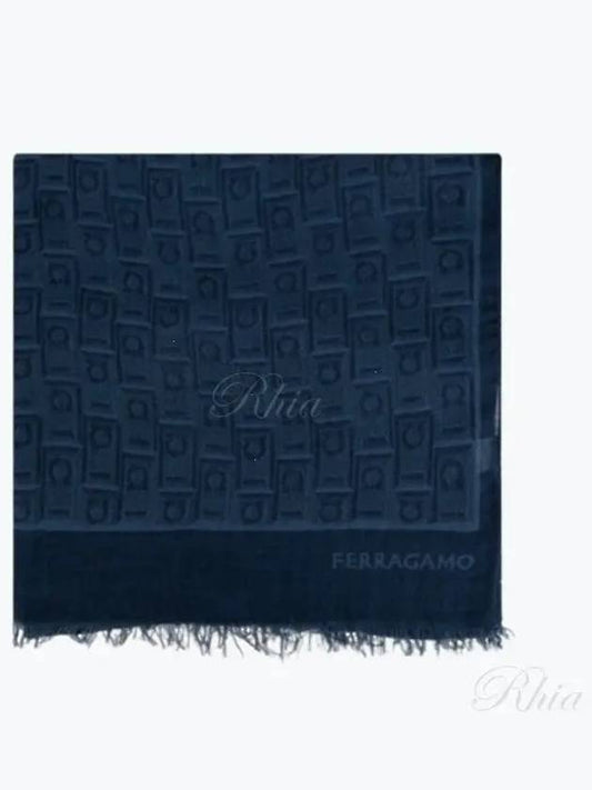 Gancini Monogram Print Stole Scarf Navy - SALVATORE FERRAGAMO - BALAAN 2