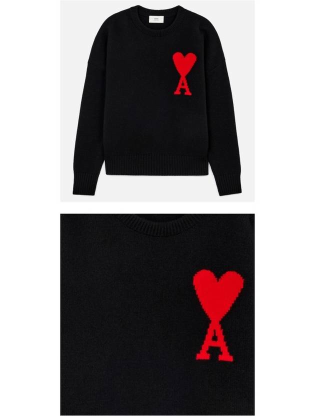 intarsia big heart logo wool crewneck knit black - AMI - BALAAN.