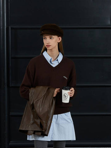 CLASSIC V NECK KNIT BROWN - ANOETIC - BALAAN 1