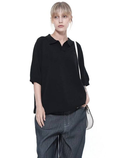 Women s ROCHK BK Reglan open collar half knit black - CHANCE'S NOI - BALAAN 2