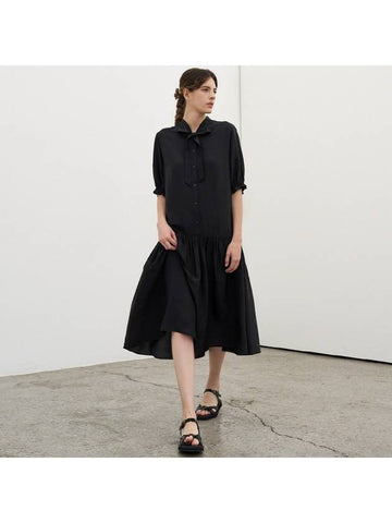 RIBBON SHIRRING DRESS BLACK - MITTE - BALAAN 1