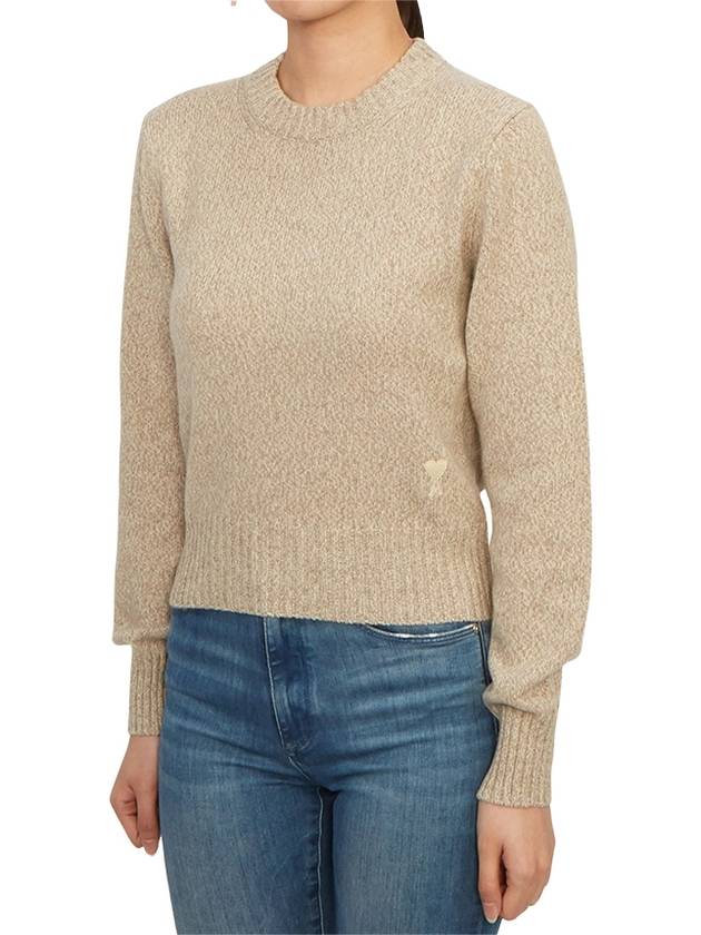 Heart Logo Cashmere Knit Top Beige - AMI - BALAAN 3