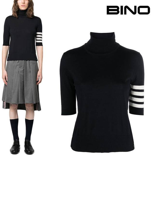 Fine Merino 4 Bar Relaxed Short Sleeve Turtleneck Grey - THOM BROWNE - BALAAN 2